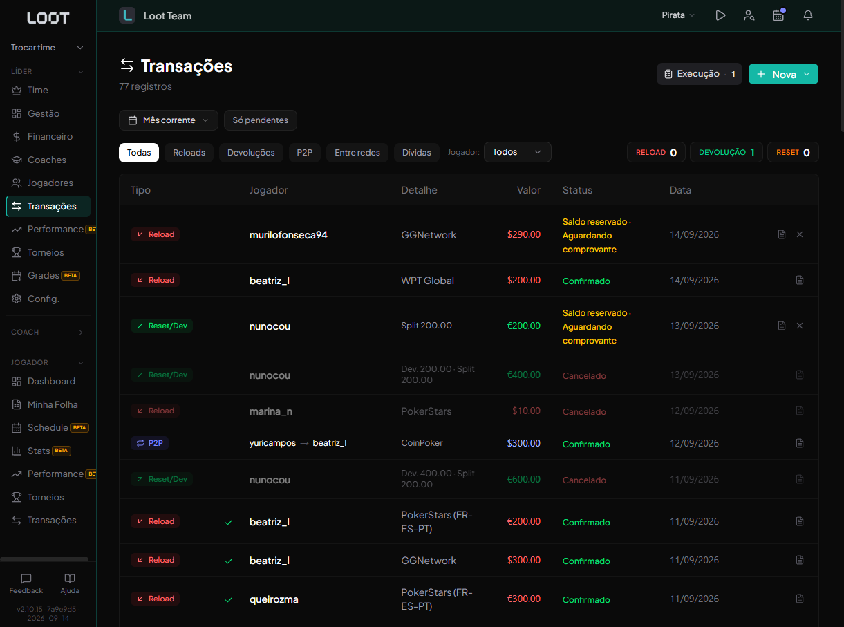 Transações no Loot
